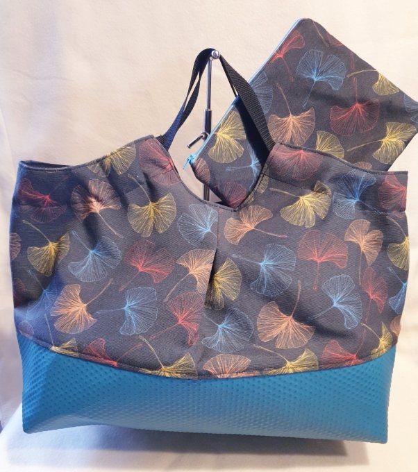 Ensemble sac panière feuille ginkgo multi couleur