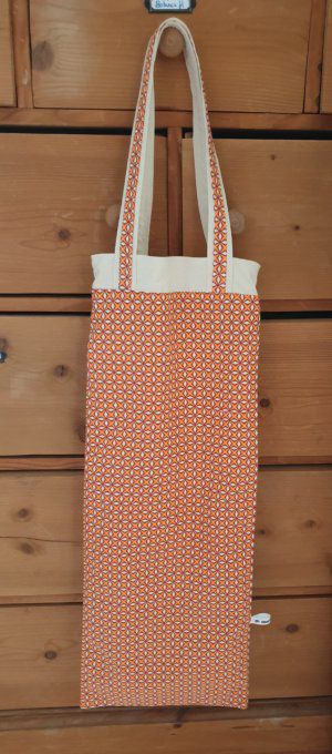 Sac à baguettes ou pains  "orange fleurs blanche "