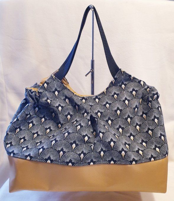 Ensemble sac panière éventail et simili doré 