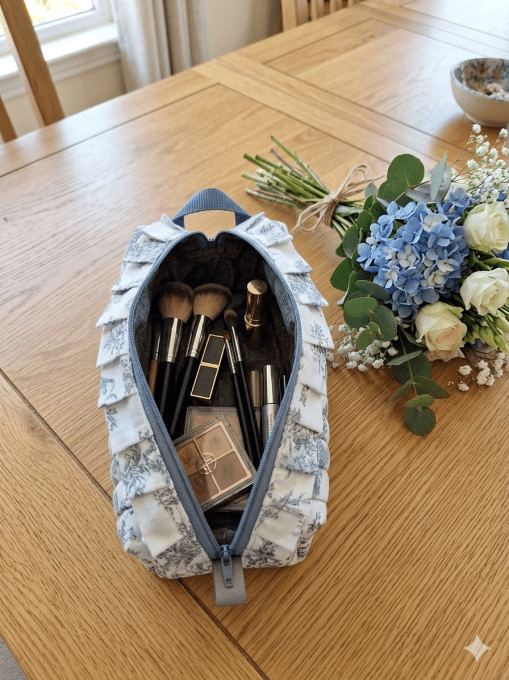 Trousse à maquillage, de toilette " style Jouy gris "