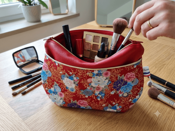 Trousse arrondie fleurs japonisantes