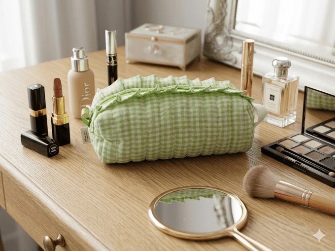 Trousse de maquillage , de toilette " Vichy vert "