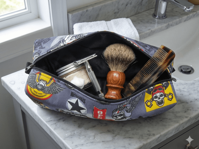 Trousse de toilette , de voyage "Les  motards en noir"