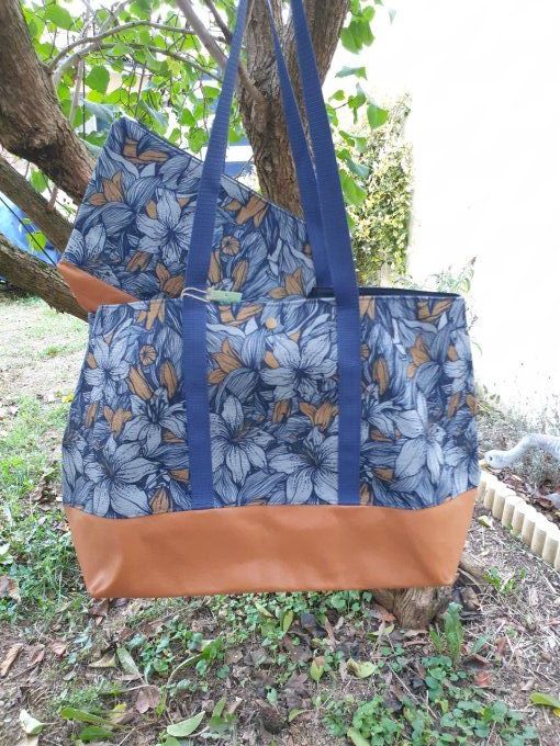 Ensemble grand sac et sa trousse "Les lys "