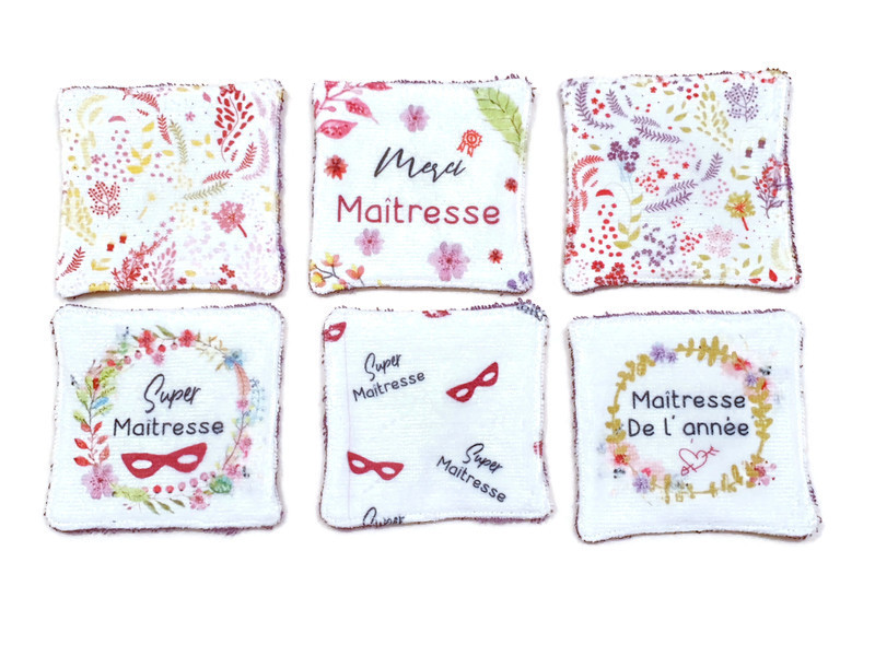 Lot de 6 lingettes lavables spéciales Maitresses 